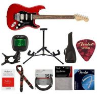Fender Player Stratocaster HSS Floyd Rose Electric Guitar, 22 Frets, ModernC Neck, Pau Ferro Fingerboard, Gloss Polyester, Sonic Red - With 9 Pack Accessory Bundle