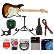 Fender Player Stratocaster HSS Electric Guitar, 22 Frets, ModernC Shape and Maple Neck, Maple Fingerboard, Gloss Polyester, 3-Color Sunburst - With 9 Pack Accessory Bundle