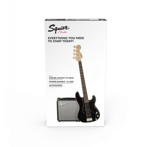  Squier by Fender PJ Electric Bass Guitar Beginner Pack with Rumble 15 Amplifier - Brown Sunburst Finish