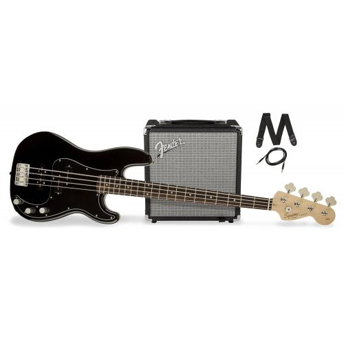  Squier by Fender PJ Electric Bass Guitar Beginner Pack with Rumble 15 Amplifier - Brown Sunburst Finish
