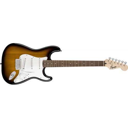  Squier by Fender Stratocaster Beginner Pack, Laurel Fingerboard, Black, with Gig Bag, Amp, Strap, Cable, Picks, and Fender Play