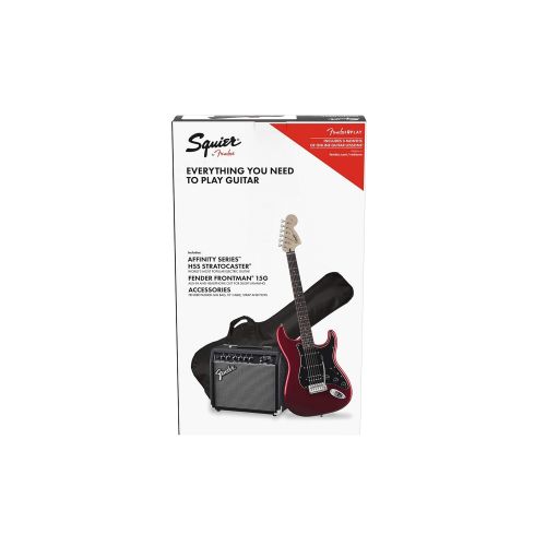  Squier by Fender Stratocaster Beginner Pack, Laurel Fingerboard, Black, with Gig Bag, Amp, Strap, Cable, Picks, and Fender Play