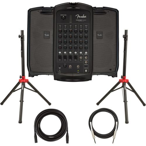  Fender Passport Conference S2 Portable PA System Bundle with Compact Speaker Stands, XLR Cable, and Instrument Cable