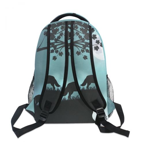  FengYe Backpack Travel Evening Moon Wolf School Bookbags Shoulder Laptop Daypack College Bag for Womens Mens Boys Girls