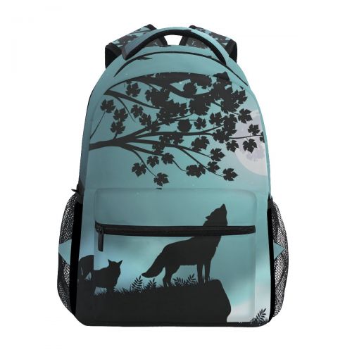  FengYe Backpack Travel Evening Moon Wolf School Bookbags Shoulder Laptop Daypack College Bag for Womens Mens Boys Girls