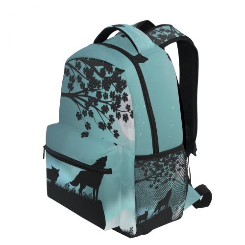  FengYe Backpack Travel Evening Moon Wolf School Bookbags Shoulder Laptop Daypack College Bag for Womens Mens Boys Girls