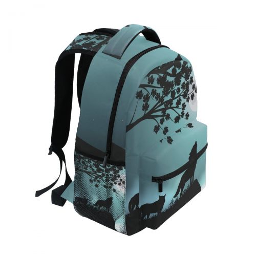  FengYe Backpack Travel Evening Moon Wolf School Bookbags Shoulder Laptop Daypack College Bag for Womens Mens Boys Girls