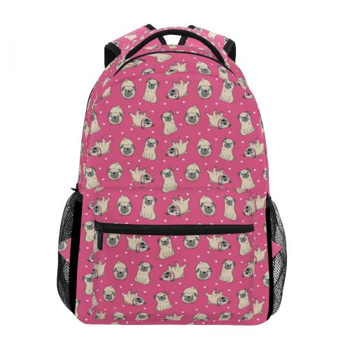  FengYe Backpack Travel Cartoon Pug Dog School Bookbags Shoulder Laptop Daypack College Bag for Womens Mens Boys Girls
