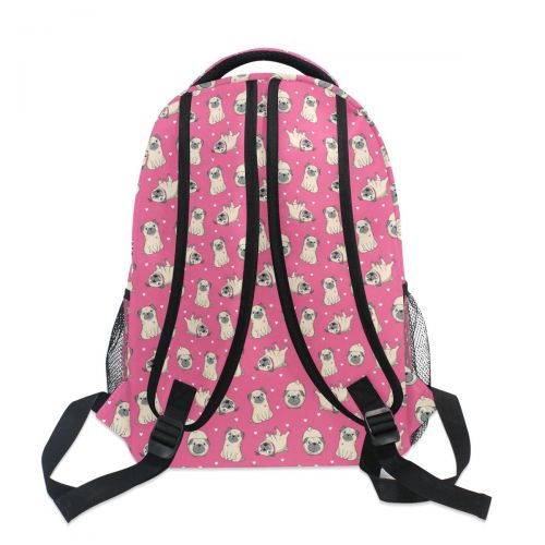  FengYe Backpack Travel Cartoon Pug Dog School Bookbags Shoulder Laptop Daypack College Bag for Womens Mens Boys Girls