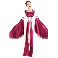 Fengstore Womens Medieval Dress Hooded Queen Cosplay Costumes Retro Court Long Sleeve Gown