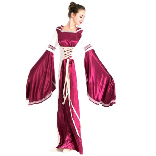  Fengstore Womens Medieval Dress Hooded Queen Cosplay Costumes Retro Court Long Sleeve Gown