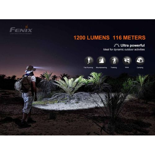  Fenix HM60R Headlamp, 1200 Lumen USB-C Rechargeable with Flood Light, Red Light and LumenTac Battery Organizer