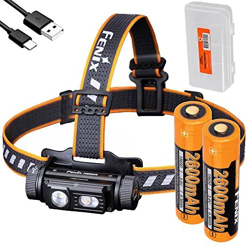  Dual Battery Bundle: Fenix HM60R Headlamp, 1200 Lumen Rechargeable Headlamp with Two Rechargeable Batteries and LumenTac Battery Organizer