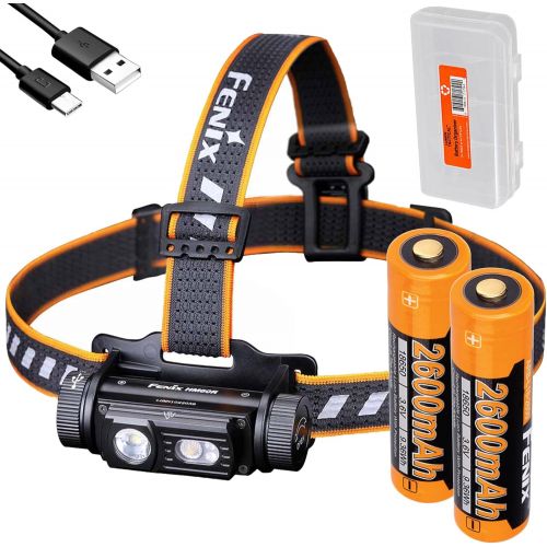  Dual Battery Bundle: Fenix HM60R Headlamp, 1200 Lumen Rechargeable Headlamp with Two Rechargeable Batteries and LumenTac Battery Organizer