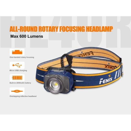  Fenix HL40R 600 Lumen Focusable Flood/Spotlight LED Rechargeable Headlamp with Original Charging Cable and LumenTac Organzier