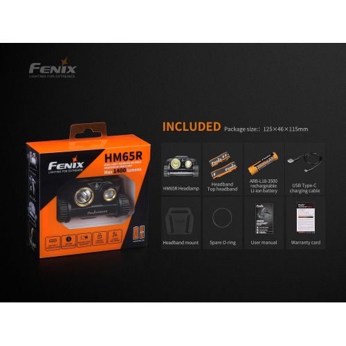  Fenix HM65R dual beam 1400 lumen LED Headlamp, 2 X high capacity batteries with EdisonBright battery carry case bundle