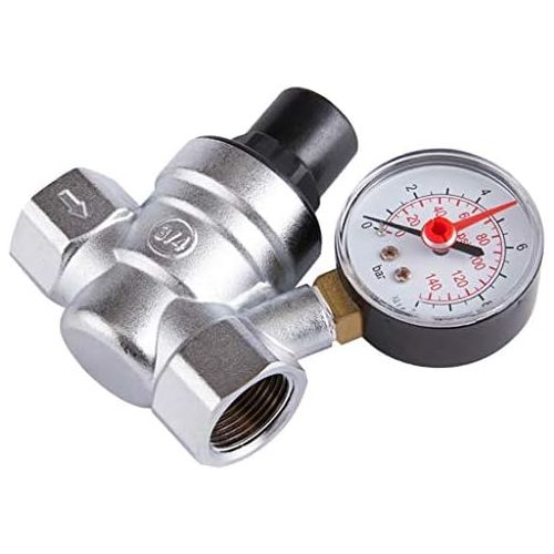 Fenteer Messing Luftdruck Druckminderer Druckregler Regler mit Manometer fuer Wasser - DN20