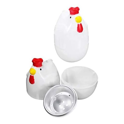  [아마존베스트]Fenteer 2 x Chicken Shape Eggs Cooking Plastic Egg Boiler Microwave Cooking Tool