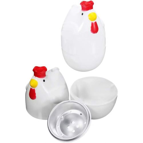  [아마존베스트]Fenteer 2 x Chicken Shape Eggs Cooking Plastic Egg Boiler Microwave Cooking Tool