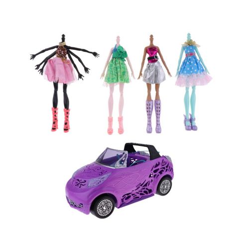  Fenteer Dollhouse Miniature Travel Car Model & Nude Body in Dress for Monster High Doll Kids Children Toys Gifts