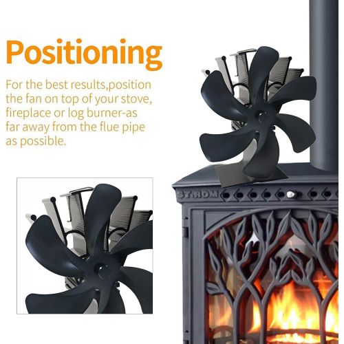  Fenteer 2X 6 Blades Wood Burning Stove Fireplace Fan Silent Motors Heat Powered Circulates Warm/Heated Air Eco Stove Fan for Gas/Pellet/Wood/Log Stoves