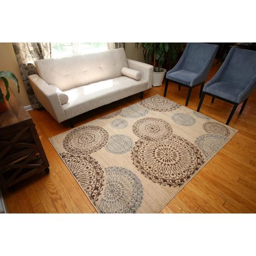  Feraghan/New City feraghan4030beige_8x11 Contemporary Modern Flowers Wool Area Rug, 8 x 10, Brown/Beige