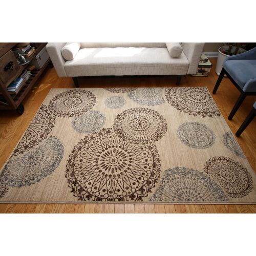  Feraghan/New City feraghan4030beige_8x11 Contemporary Modern Flowers Wool Area Rug, 8 x 10, Brown/Beige