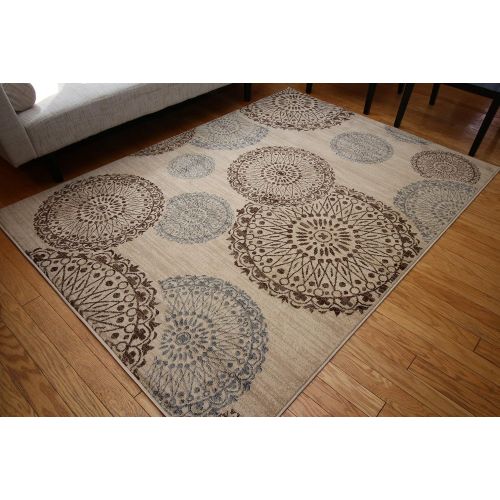  Feraghan/New City feraghan4030beige_8x11 Contemporary Modern Flowers Wool Area Rug, 8 x 10, Brown/Beige