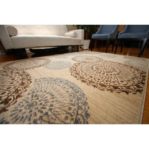  Feraghan/New City feraghan4030beige_8x11 Contemporary Modern Flowers Wool Area Rug, 8 x 10, Brown/Beige