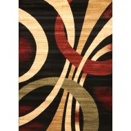 Feraghan/New City Contemporary Modern Wavy Circles Area Rug, 2 x 3, Black/Brown/Beige