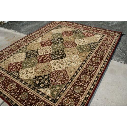  FeraghanNew City Traditional Panel Red Wool Persian Area Rug, 8 x 10, Burgundy