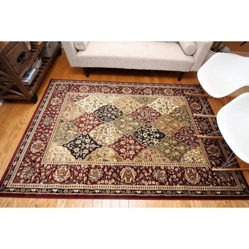  FeraghanNew City Traditional Panel Red Wool Persian Area Rug, 8 x 10, Burgundy