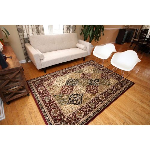  FeraghanNew City Traditional Panel Red Wool Persian Area Rug, 8 x 10, Burgundy