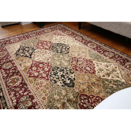  FeraghanNew City Traditional Panel Red Wool Persian Area Rug, 8 x 10, Burgundy