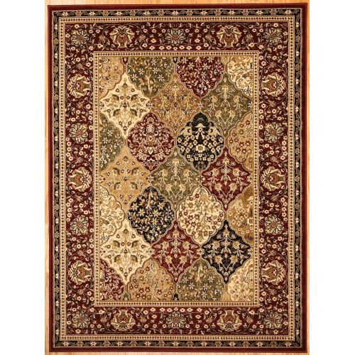  FeraghanNew City Traditional Panel Red Wool Persian Area Rug, 8 x 10, Burgundy