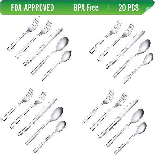  [아마존 핫딜]  [아마존핫딜]Ferfil Flatware Set, 20-Piece Cutlery / Silverware / Tableware Set Service for 4, Include Knife/Fork/Spoon, Mirror Polished, Dishwasher Safe