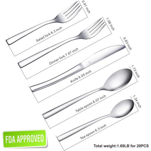 [아마존 핫딜]  [아마존핫딜]Ferfil Flatware Set, 20-Piece Cutlery / Silverware / Tableware Set Service for 4, Include Knife/Fork/Spoon, Mirror Polished, Dishwasher Safe
