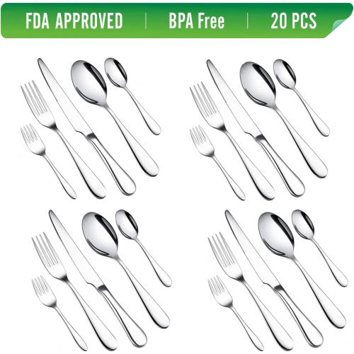  [아마존 핫딜] [아마존핫딜]Ferfil Flatware Sets, 20-Piece Heavy Duty Stainless Steel Silverware/Cutlery/Tableware Set Service for 4, Include Knife/Fork/Spoon, Mirror Polished, Dishwasher Safe