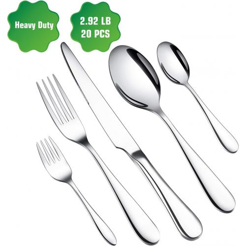  [아마존 핫딜] [아마존핫딜]Ferfil Flatware Sets, 20-Piece Heavy Duty Stainless Steel Silverware/Cutlery/Tableware Set Service for 4, Include Knife/Fork/Spoon, Mirror Polished, Dishwasher Safe
