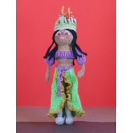 /FernCottageFriends Hand knitted Mardi Gras doll - childs toy - green and purple - sparkle, glitter, shine - collectors doll - winter party fun - birthday gift