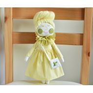 /Fernlike Rag doll, soft doll, gift for girl, yellow hair, yellow doll dress, fabric doll, ooak doll, heirloom doll, modern doll, ooak, embroidered