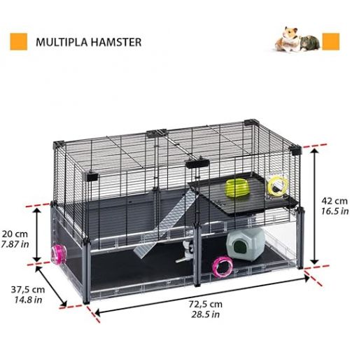  FERPLAST - Large Hamster Cage - Mouse Cage & Hamster House - Metal Mesh - with Accessories - Modular - Multipla Hamster, 72,5 x 37,5 x h 42 CM