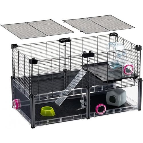  FERPLAST - Large Hamster Cage - Mouse Cage & Hamster House - Metal Mesh - with Accessories - Modular - Multipla Hamster, 72,5 x 37,5 x h 42 CM