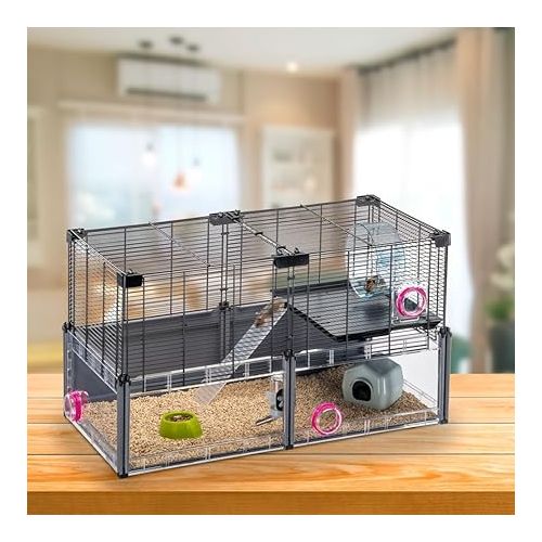  FERPLAST - Large Hamster Cage - Mouse Cage & Hamster House - Metal Mesh - with Accessories - Modular - Multipla Hamster, 72,5 x 37,5 x h 42 CM