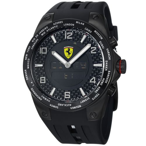  Ferrari Mens FE-05-IPB-FC World Time Black Analog Digital Dial Black Strap Watch by Ferrari