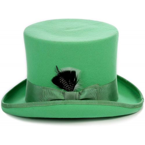  할로윈 용품Ferrecci Wool Felt Top Hat /18 Colors/with Grosgrain Ribbon and Removable Feather- Unisex, Men, Women