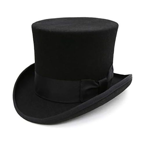  할로윈 용품Ferrecci Wool Felt Top Hat /18 Colors/with Grosgrain Ribbon and Removable Feather- Unisex, Men, Women