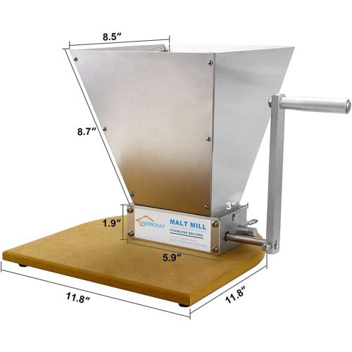  [아마존베스트]FERRODAY 2 Roller Stainless Steel Malt Crusher Heavy Duty Malt Mill Homebrew Grain Crusher Adjustable Barley Grinder Low Speed Drill Available Manual Malt Mill Stainless Steel Mill