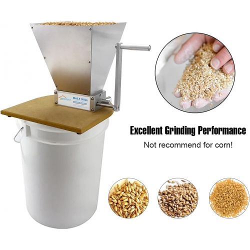  [아마존베스트]FERRODAY 2 Roller Stainless Steel Malt Crusher Heavy Duty Malt Mill Homebrew Grain Crusher Adjustable Barley Grinder Low Speed Drill Available Manual Malt Mill Stainless Steel Mill