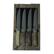 Ferrum RSRV-SET-0400 Reserve Single Bolster Steak Knife 4 Piece Set with Storage Box, Black Walnut